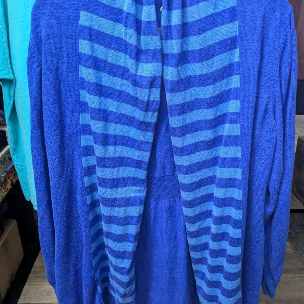 Joan Rivers Cerulean blue Cardigan w/ Stripes M